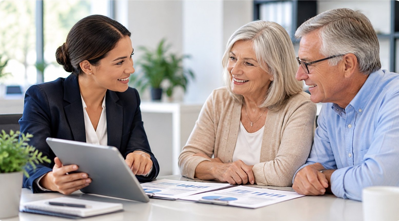 Credit union advisor discussing savings options with two members